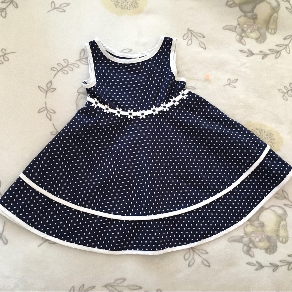 Toddler Girls Rare Editions Navy Polka Dot Dress